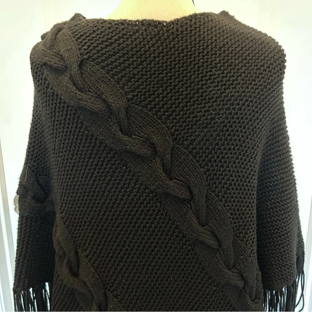 INC International Concepts Black Knit Poncho with Fringe